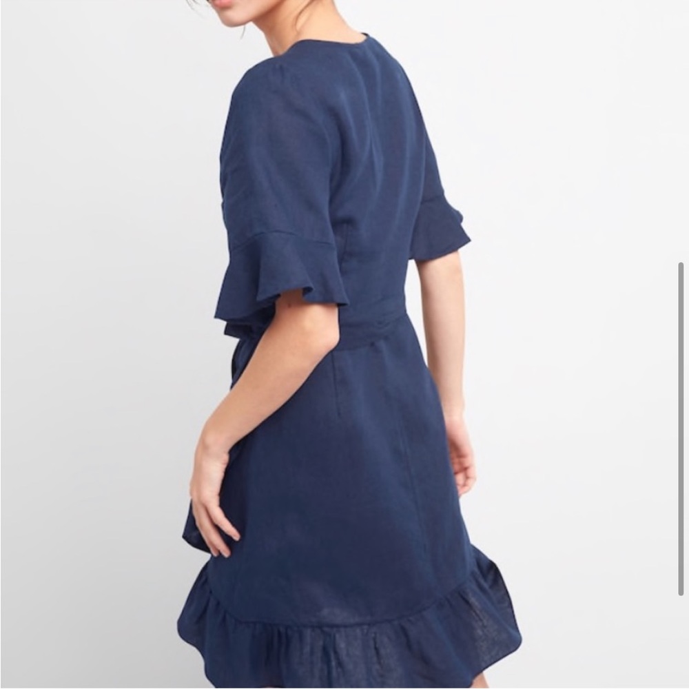 GAP 100% Linen Wrap Ruffle Tie Dress Size XS - Picture 4 of 5